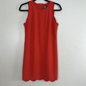 Vince Camuto Sheath Dress Sleeveless Scalloped Hem and Armholes Stretch Orange 6